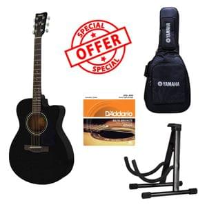 Yamaha FS100C Black Acoustic Guitar With Gig Bag DAddario Strings and Dolphin Guitar Stand Package